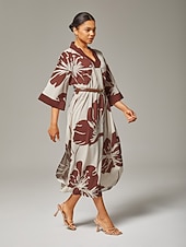 abordables Robes décontractées-robe de vacances décontractée en rayonne filée à imprimé floral et col en V pour femme