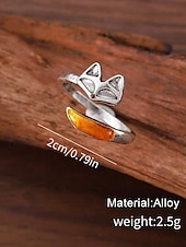 economico Anelli da donna-anello in lega regolabile da donna con design a forma di volpe – grazioso anello aperto a forma di animale con accenti color ambra per ragazze e donne, ideale per l&#039;uso quotidiano, regali e abiti casual