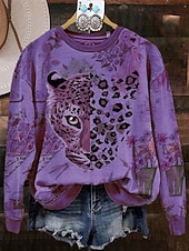 billige Stripe og geometriske topper-damegensere grafisk leopard avslappet langermet rund hals vanlig topper gate hverdagsbruk avslappet trykk lilla oransje grønn vår høst vinter