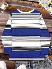 billiga Randig och geometrisk t-shirt-Dam T-shirt Långärmad Grafisk Geometrisk Randig Vintage Stilig Klassisk Långärmad V-ringad Regula Tops Dagstryck Kungablå Himmelblå Vår Höst Vinter Förvår