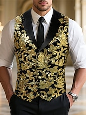preiswerte Herrenweste-Herren Weste Gilet Urlaub Party Geschäft Mode Lässig Frühling Herbst Tasche Knöpfe Pailletten Polyester Bequem Beflockung Einreihig Ein-Knopf Steigendes Revers Normale Passform Gold Weste