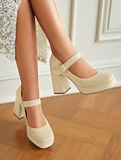 cheap 1950s-Women&#039;s Blue Suede Mary Jane Block Heel Pumps – Platform Round Toe Buckle Strap 1950s Vintage Party Shoes for Weddings, Cocktail, and Evening Outfits