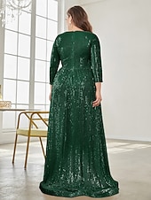 economico Semi-formale / Cocktail-Linea ad A Lunghezza al pavimento Abiti da festa Elegante Manica Lunga Scollo a V Formale Invitato a matrimonio autunnale Con Paillettes con Glitter Paillettes
