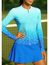 preiswerte Damenbluse-Damen Farbverlauf Sporthemd Tennis Shirt Tennistop Langarm Reißverschluss Blumen UPF50+ UV-beständig Hohe Elastizität Feuchtigkeitsableitend Atmungsaktiv Volleyball Tennis Golfspiel Stehkragen