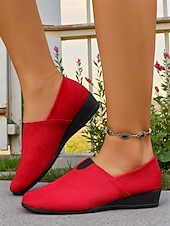 voordelige Platte damesschoenen-Rode instappers voor dames – lichtgewicht comfortloafers voor dagelijks gebruik, kerst, winkelen en reizen