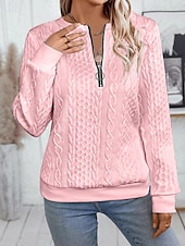 economico Felpe e Sweatshirt Texturizzati-Per donna Felpa con texture Felpe Felpe con cerniera Semplice Streetwear Casual Comodo Manica Lunga Collo Alto Top Regolari Streetwear Ferie Uscire Zip a un quarto Bianco Rosa Vino Rosa scuro Blu