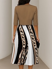 ieftine Rochie Artă și Design-Pentru femei Set de rochii Rochie A line Rochie de vară Elegant Casual Grafic Leopard Imprimeu Rochii Midi Manșon Jumate În V Vacanță Dată Roz Îmbujorat Albastru piscină Trifoi Primăvară Toamnă Fit