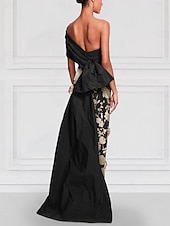 cheap Ball Gown Evening Dresses-Sheath Column Tea Length Cocktail Dresses Evening Gown Ball Gown with Overskirt Formal Dress Elegant Sleeveless Off Shoulder Garden Party Wedding Satin with Bow(s) Embroidery