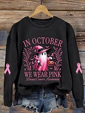 Halloween Women's Pullover Ghost Graphic Letter Casual Long Sleeve Crew Neck Regular Tops Street Dailywear Casual Print Black Pink Fall Winter4