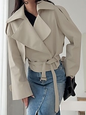Per donna Giacca Casual Trench Confortevole Traspirante Allacciato Casual Semplice Vacanza Streetwear Casuale Abbigliamento quotidiano Aperto davanti Corto Collo ripiegato Vestibilità regolare Manica economico Cappotti Trench-Per donna Giacca Casual Trench Confortevole Traspirante Allacciato Casual Semplice Vacanza Streetwear Casuale Abbigliamento quotidiano Aperto davanti Corto Collo ripiegato Vestibilità regolare Manica