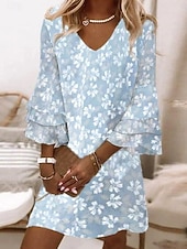 cheap Art&amp;Design Dress-Women&#039;s Mini Dress Sundress A Line Dress Bohemia Vacation Casual Party Regular Fit Floral Graphic Abstract 3/4 Length Sleeve V Neck Pink Purple Light Blue Spring Fall