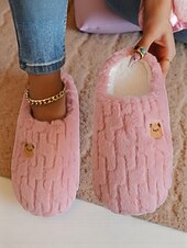 ieftine Flip-Flops de Damă-Papuci de pluș pentru femei cu desene animate și broderie cu ursuleți – pantofi moi și confortabili pentru dormitor și pentru uz casnic iarna