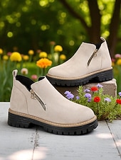 abordables Bottines-Bottines grises en similicuir pour femme – fermeture zippée latérale, semelle crantée antidérapante, style streetwear automne-hiver élégant