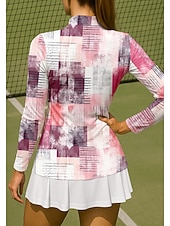 preiswerte Damenbluse-Damen Geometrisch Farbverlauf Shirt Sporthemd Golf-Poloshirt Tennis Shirt Langarm Reißverschluss Blumen UPF50+ UV-beständig Hohe Elastizität Feuchtigkeitsableitend Atmungsaktiv Tennis Golfspiel