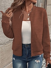 economico Felpe e Sweatshirt Texturizzati-Per donna Giacca Casual Confortevole Traspirante Cerniera Tasca Moda Moderno Casual Semplice Uscire Weekend Cerniera Regolare Collo alla coreana Vestibilità regolare Manica Lunga Capispalla Nero