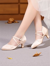 abordables Chaussures de danses latines-Chaussures de danse de salon en satin à brides croisées pour femmes - Talons à strass style Gatsby des années 1920 pour performances professionnelles latines et fêtes vintage