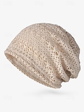 abordables Chapeaux pour femmes-Bonnet ample en tricot de dentelle pour femme – bonnet en polyester léger et respirant pour le printemps, l&#039;automne, les promenades en plein air et les tenues décontractées quotidiennes