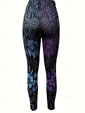 billiga Halloween Bottoms-Dam Byxor Damasker Mysiga leggings Streetwear Ledigt Fullängd Hög midja Blommig Elastisk midja Mönster Mateial som andas Bekväm Elastisk Semester Gata Dagliga kläder Blå Vår Höst Normal