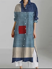 preiswerte Blusenkleider-Damen Langes Kleid Maxikleid Hemdblusenkleid Freizeitkleid Druckkleid Mode Modern Täglich Wochenende Normale Passform Grafik Langarm Hemdkragen Schwarz Rosa Rote Blau Frühling Herbst