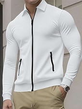 baratos Jaquetas Casuais-Homens jaqueta leve Jaqueta Waffle Jaqueta casual Férias Diário Respirável Bolsos Primavera Outono Tecido Moda Clássico Lapela Padrão Preto Branco Azul Royal cáqui Cinzento Casaco