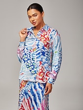 preiswerte Blusen-Damen Aquarell Leopardenmuster Satin lockeres kurzes Hemd mit überschnittenen Schultern Hemdkragen elegant stylisch lässig kräftiger Druck tägliche Arbeit Herbst
