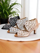 economico Scarpe per balli latini-scarpe da ballo da donna con punta aperta, strass e tacco basso color carne - calzature professionali per feste da ballo Gatsby