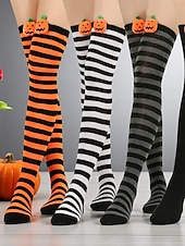 tanie Akcesoria Halloween-Damskie skarpetki za kolano na Halloween - bawełniane, długie pończochy w paski z uroczym wzorem dyni, zabawne i wygodne, nowatorskie pończochy na imprezy kostiumowe, cosplay i wydarzenia świąteczne
