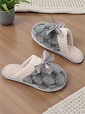 Недорогие Женские тапочки и шлепанцы-Женские розовые плюшевые домашние тапочки – пушистые зимние тапочки с атласным бантом для спальни, гостиной и уютного дома