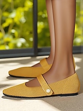 billiga Platta damskor-Beige stickade Mary Jane-skor med pärlrem för kvinnor - lätta, andningsbara vardagsskor för vardagsbruk, resor och kontorskläder