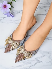 cheap Cocktail-Women&#039;s Rhinestone Pointed Toe Mules - Glitter Slip-On Kitten Heels with Pearl Bow for Cocktail Parties &amp; Evening Events