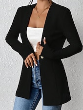 abordables Blazers y Trajes-Mujer chaqueta Cómodo Botones Moda Plano Noche Fin de semana Botonadura Simple Regular Escote en Pico Ajuste regular Manga Larga Ropa de calle Negro Blanco Vino Otoño