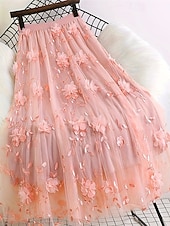 preiswerte Chiffon -Röcke-Damen Rock Schwingend Gazeröcke Mode Lässig Midi Mittlere Hüfthöhe Röcke Blumen Tüll Fließend Mikroelastisch Urlaub Straße Schwarz Weiß Rosa Grau Frühling Polyester