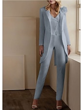 levne Dámské obleky-Dámské 3dílné obleky Svatební Svatební host Svatebnívečírek Stretch Crepe Elegantní Otevřená záda Dlouhý rukáv Po kotníky Vroubkované klopy