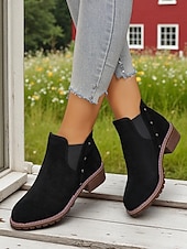 abordables Botas del Chelsea-Botines Chelsea de tacón grueso para mujer: botines de punta redonda con detalle de tachuelas para la moda de otoño, visitas a granjas y paseos al aire libre.
