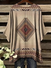 Недорогие Искусство и Дизайн Блузки-Жен. Блуза Ассиметричный Графика Геометрический принт Винтаж Повседневные На каждый день Рукав до локтя Летучая мышь Вырез под горло Обычные топы Повседневные Праздники Одежда для пляжа