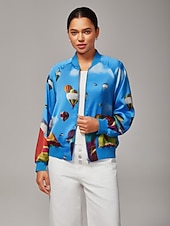 economico Giacche-Giubbotto bomber da donna con stampa a mongolfiera, collo a coste, foderato, elegante, casual, da indossare tutti i giorni, da lavoro, autunno
