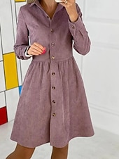 ieftine Rochie simplă-Pentru femei Rochie Mini Rochii Tip Cămașă Clasic Modern În aer liber Vacanță Sfârșit de săptămână Fit regulat Simplu Manșon Lung Guler Cămașă Negru Albastru piscină Mov Kaki Toamnă