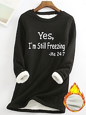 economico Umor e Citazioni Tops-Felpa da donna felpa foderata in pile pigiama caldo felpa Sherpa lettere street casual morbida confort collo rotondo maniche lunghe top micro-elastico autunno e inverno confort traspirante tessuto