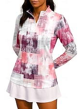 preiswerte Damenbluse-Damen Geometrisch Farbverlauf Shirt Sporthemd Golf-Poloshirt Tennis Shirt Langarm Reißverschluss Blumen UPF50+ UV-beständig Hohe Elastizität Feuchtigkeitsableitend Atmungsaktiv Tennis Golfspiel