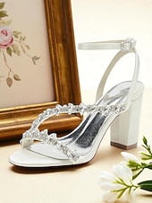 economico sposa-sandali bianchi con tacco a blocco per la sposa – scarpe da sposa impreziosite da cristalli con cinturino alla caviglia