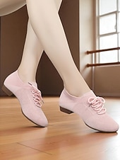 economico Scarpe da ballo allenamento-scarpe da ballo professionali da donna - scarpe da jazz e da allenamento in Flyknit rosa corallo con lacci, tacco basso, design leggero e traspirante per spettacoli di ballo da sala, latino e sul