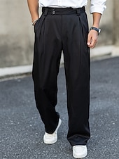 preiswerte Lose-Herren Anzughose Hose Chinos Stoffhosen Tasche Knöpfe Einfach Komfort Formell Party Arbeit Mode Klassicher Stil Schwarz Marineblau Mikroelastisch