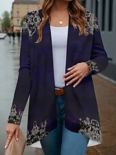 abordables Manteaux 3D-Femmes Manteau d&#039;Hiver Trench Léger Confortable Imprimé Front ouvert ancien Mode Occasionnel Fleuri Vacances Occasionnel Long Sans Col Coupe régulière manche longue Vêtements d&#039;extérieur Rouge Violet