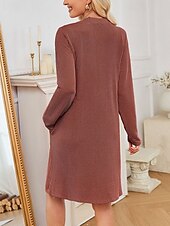 ieftine Rochie Artă și Design-Pentru femei Rochii Midi Rochie hanorac Rochie casual Modă Modern În aer liber Zilnic Sfârșit de săptămână Fit regulat Simplu Manșon Lung În V Negru Roz Îmbujorat Verde Militar Mov Primăvară Toamnă