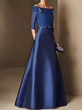 ieftine Lungimea podelei-Rochie de seară A-Line Rochie elegantă Logodnă Formală Seară Lungime pe podea Mâneci jumătate Pe umăr Toamna Invitat de nuntă Chiffon cu straturi