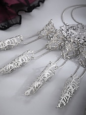 billige Halloween-tilbehør-Halloween gotisk fingerkloarmbånd til dame – vintage filigran metallhåndsmykke med kjedeledd til kostymefester, cosplay og heksestil