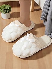 Недорогие Женские тапочки и шлепанцы-Женские розовые плюшевые домашние тапочки – пушистые зимние тапочки с атласным бантом для спальни, гостиной и уютного дома