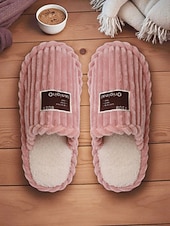 billiga Inneskor och flip-flops till damer-Rosa plyschtofflor för dam med bred vidd – mysiga inomhustofflor med vadderad sula för hemmet, studentboendet och avslappnad avkoppling