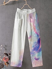 Dam Kinesiska Byxor Streetwear Ledigt Fullängd Hög midja Lutning Elastisk midja Mönster Mateial som andas Bekväm Elastisk Semester Gata Dagliga kläder Purpur Sommar Vår Höst Normal billiga Raka byxor-Dam Kinesiska Byxor Streetwear Ledigt Fullängd Hög midja Lutning Elastisk midja Mönster Mateial som andas Bekväm Elastisk Semester Gata Dagliga kläder Purpur Sommar Vår Höst Normal