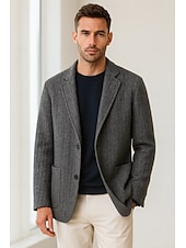 billiga Herrarnas Elite Ytterkläder-herr ullblandad kavaj jacka skola formell semester elegant klassisk vår höst ull polyester enfärgad fiskbensmönster termisk varm enkelknäppt tvåknapps kavaj kaffe grå